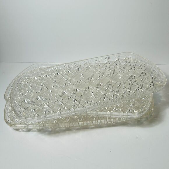 Vintage Trelawney Clear Plastic Serving Tray Lucite Atomic Starburst Set of 3 - Picture 5 of 6
